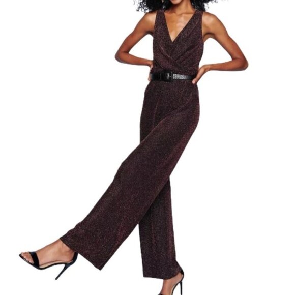 NWT CANDIE’S Twist V-Neck Sparkle Rose Gold Jumpsuit - Picture 1 of 13